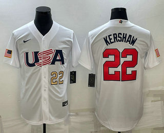 Men%27s USA Baseball #22 Clayton Kershaw Number 2023 White World Baseball Classic Stitched Jerseys